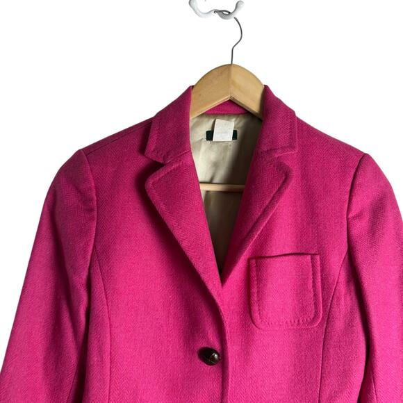 J.Crew Wool Black Jacket Blazer Robert Noble Scottish Cloth Hot Pink Sz 0 - Picture 2 of 10